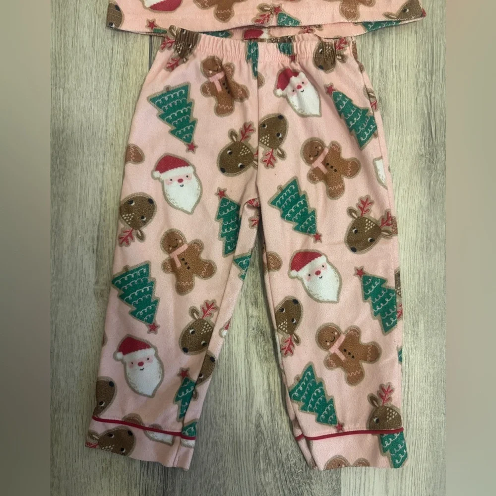 Carter's Pink Holiday Pajama Set with Santa and Gingerbread